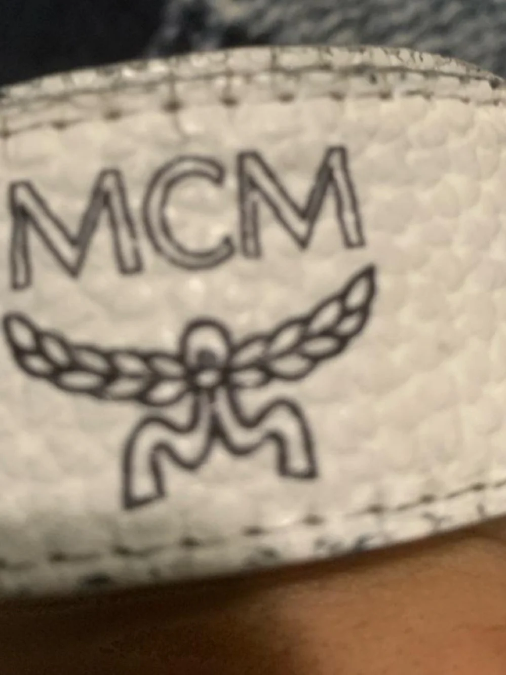 MCM White Monogram Leather Belt with Gold M Buckle